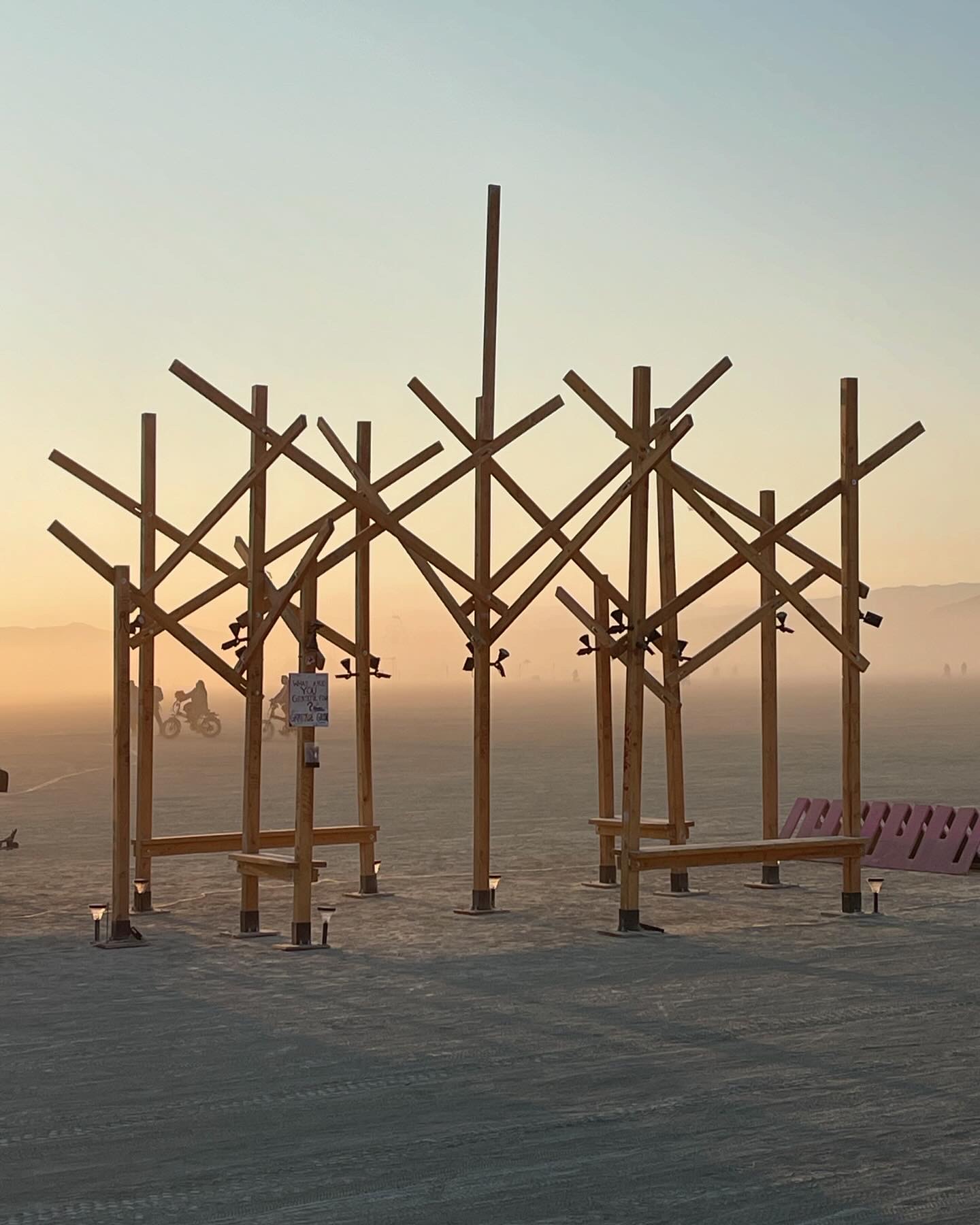 Gratitude Grove installation at sunset in the desert